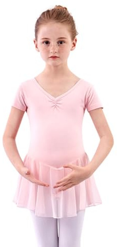 WISREMT Filles Danse Ballet Tutu Robes Enfants À Manches Courtes Justaucorps avec Jupe En Mousseline De Soie Vêtements De Danse Ballerine Tenue Pour 2-16 Ans