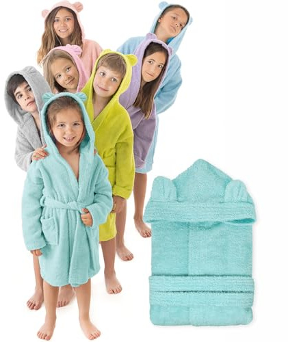 LEBENGOOD - Peignoir de bain enfant, et Robe de Chambre: Fille et Garçon - 100% coton OEKO-TEX®. - 2 poches, ceinture, Capuche avec Oreilles, en peluche très doux