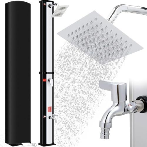 Douche Solaire 35L, 217cm, Douche de Jardin Solaire, Douche de Piscine avec Pommeau de Douche, Douche à Pieds et Housse de Protection, sans Raccordement Électrique, Température de l'Eau jusqu'à 60°C
