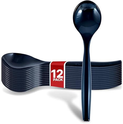 12 Count 10-Inch Disposable Black Plastic Serving Spoons for Catering, Weddings, Holiday Parties, and Buffets - Large Utensils by Stock Your Home