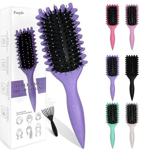 Sularpek Curly Hair Brush, Curl Defining Brush, Shaping Curls Boar Bristle Styling Hairbrushes for Women and Men (Purple)