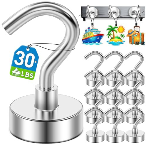 12 Pack Magnetic Hooks for Cruise Cabins 30lbs Heavy Duty Magnet with Hook