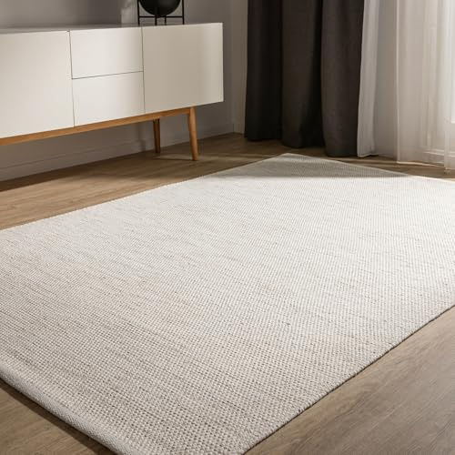 benuta Basic Handvävd Bomullsmatta Ron - Krämfärgad 300x400 cm - Handvävd 100% bomull - Uni minimalistisk naturlig - Enkel vardagsrum sovrum