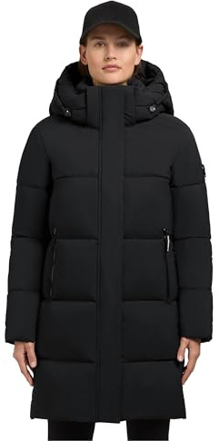 khujo damkappa lång varm quiltad jacka med avtagbar huva och magnetisk täcklist Haya matt-YM XS-XXL, svart, M