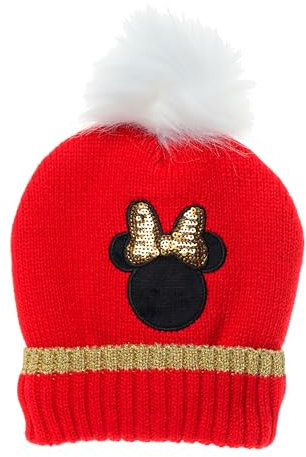 Minnie Mouse Gorro Niños | Regalos para Niñas | Gorro con pompón | Invierno | Gorro de invierno | Gorro de punto, rojo, 52