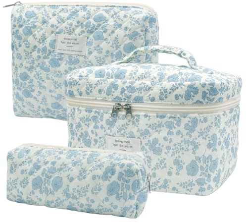 3 Piezas Neceser Maquillaje Grande, Neceser Viaje Mujer de Algodón, Organizador Bolsa de Aseo para Maquillaje Necessaire Viajes Accesorios de Mujer (Orquídea Blanca)