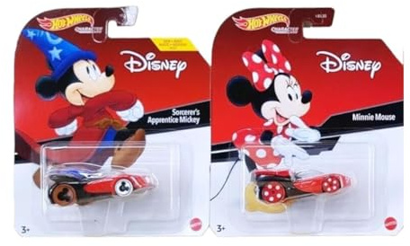 Hot Wheels Disney Character Cars, Sorcerer's Apprentice Mickey Mouse and Minnie Mouse Die-Cast Collection, 3+ Years