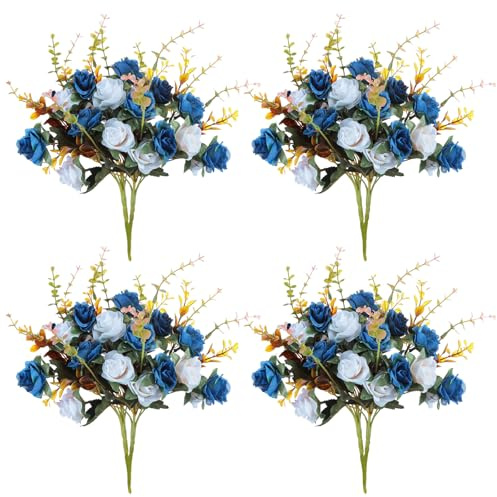 KHDULQ 4 stycken konstgjorda blommor sidenblommor rosor 35 x 20 cm konstgjorda blommor blad och justerbara stjälkar, realistiska och mjuka konstgjorda blommor för gör-det-själv bröllopsfest, alla