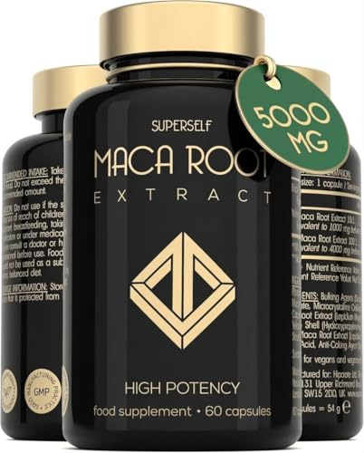 Maca Root Capsules 5000mg - Black & Yellow Maca Tablets for Women & Men | High Potency Herbal Booster - Macca Root Powder Extract 60 Capsules - Vegan Supplement