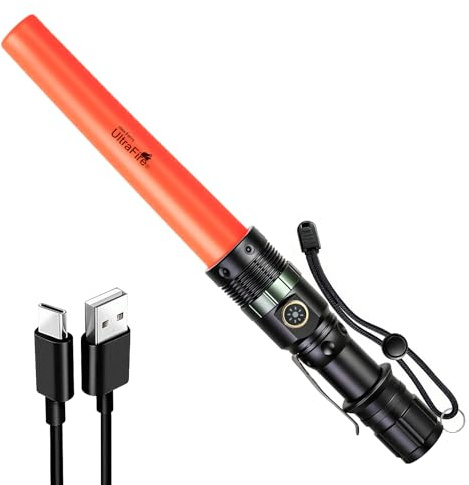 UltraFire Linterna LED recargable de tráfico de 11 pulgadas, barra de señalización con zoom, 3 modos, con clip para cinturón para policía, control de tráfico, control de tráfico, control de tráfico