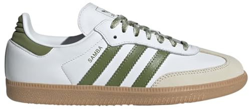 adidas Originals Samba OG Womens Sneaker, White Tech Olive Gum, 8.5
