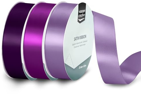 Vaessen Creative Nastro di Raso 3 pz - Viola - Nastro Colorati 10 m x 25 mm per il Fai-da-te - Decorazioni Matrimonio - per Regali e Segnalibri