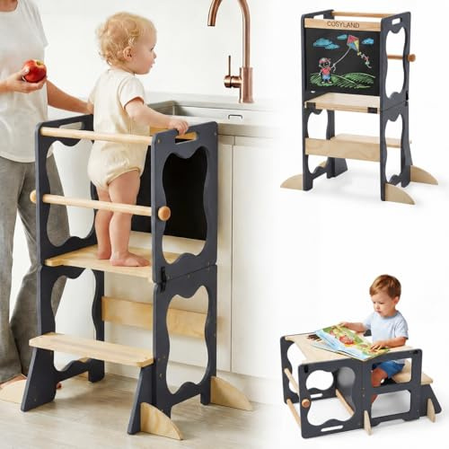 COSYLAND 3-in-1 Toddler Standing Tower with Anti-Drop Safety Rail