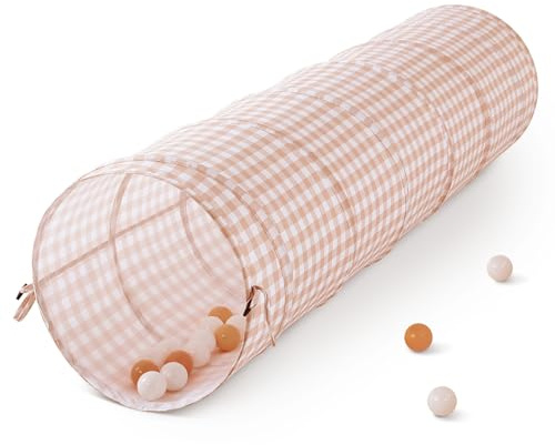 GeerWest Play Tunnel for Kids: Pop Up Tunnel Tent for Baby Toddler Crawling Indoor - Boys Girls Outdoor Game Toys Birthday Gift (Brown Gingham)