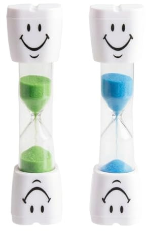 YUNTRUN 2 Minute Toothbrush Sand Timer for Kids - Set of 2 Small Blue and Green Smiley Hourglass for Dental Hygiene, Kids Habit Education Timer