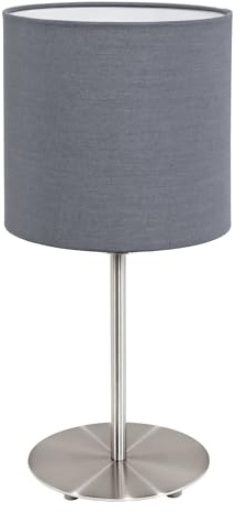 EGLO Bordslampa Pasteri, 1-flammig textil bordslampa | nattduksbordslampa i stål och tyg, silver, grå, sockel: E27, inkl. strömbrytare, höjd: 40 cm
