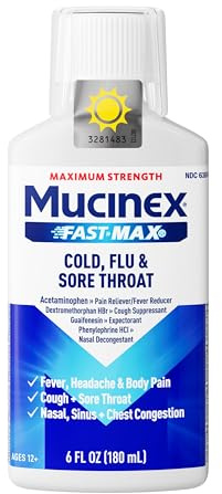 Mucinex FastMax Cold Flu Sore Throat Relief Liquid Fluid Ounce, 6 Fl Oz