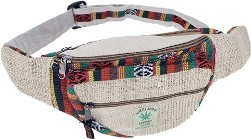 GURU SHOP Praktische Hanf Gürteltasche, Ethno Bauchtasche, Sidebag - Beige/bunt, Unisex - Erwachsene, Baumwolle, 15x20x8 cm