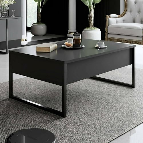 Dmora Couchtisch Canis 90x60x40h cm Schwarz mit Zeitungsfach