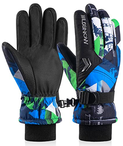 POPUBABI Handschuhe Kinder Wasserdicht Gefüttert Schneehandschuhe Stilvoll Winterhandschuhe Wasserdicht Skihandschuhe Warme Fahrradhandschuhe