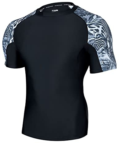 HUGE SPORTS Camiseta de Baño de Manga Corta para Hombres Rashguard de Compresión (Lío Negro,L)
