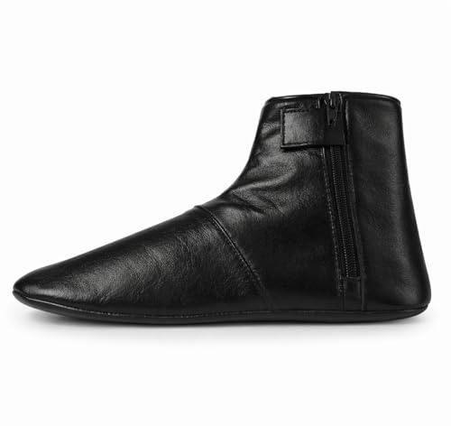 Chaussettes unisexes en cuir souple de mouton Halal pour hommes et femmes Khufs avec doublure en polaire chaude (Noir, 39)