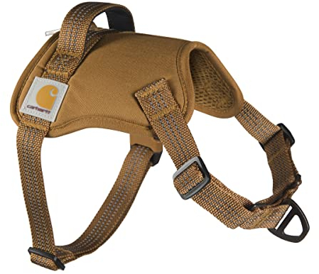 Carhartt Nylon-Ente, kein Ziehen, voll verstellbares Hundegeschirr mit schnell kontrollierbarem Griff und reflektierenden Akzenten, Carhartt Brown, Größe S