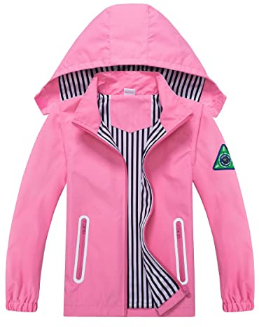 IjnUhb Kids Rain Jacket Boys Girls Waterproof Hooded RainCoat Toddler Windbreaker Unisex Lightweight Rain Coat(Solid Pink,3T)