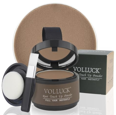 VOLLUCK Ansatzpuder – Deckt graue Haare & kaschiert lichte Stellen, Langanhaltende Abdeckung Haaransatz Puder für Männer & Frauen – einfache Anwendung & Natürliches Finish (Braun)