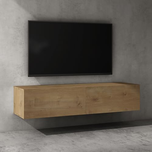 doporro Mobile Porta TV Sospeso 140 cm con 2 Ante Marrone Chiaro, Credenza Bassa da Soggiorno Salotto, Madia Consolle per TV Fernsehschrank02