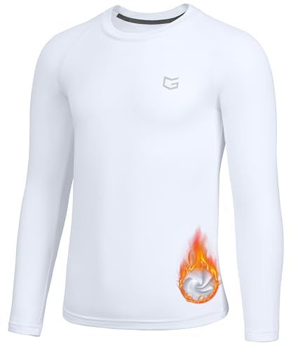 G Gradual Youth Boys Compression Thermal Shirt Long Sleeve Fleece Undershirt for Boy Football Baseball Soccer Base Layer(White,M)