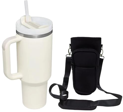 MEMOFYND Taza Térmica Blanca Lechosa Con Funda Protectora - Aislada de Acero Inoxidable Para Viaje - Gran Capacidad 40 oz Con Pajita Portátil