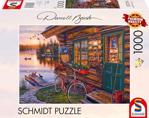 Schmidt Spiele 58531 Darrel Bush, Seehütte mit Fahrrad, 1000 Teile Puzzle