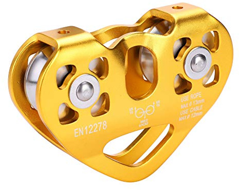 Pissente Double Trolley Pulley, 30KN Aluminum Zip Line Rock Climbing Mountaineering Rescue Lifting Tandem Pulley Dual Pulley Zip Line Rescue Cable Trolley for Climbing
