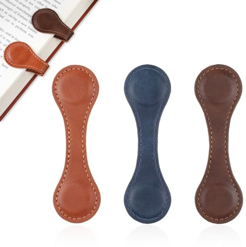 Dimeho 3 stycken lädermagnet bokmärken dubbelsidig bokmärken retro boksidomarkeringar handgjorda bokklämmor personliga sidomarkeringar söta lästillbehör för bokmask läsgåva