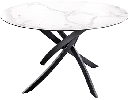 Riess Ambiente Runder Esstisch Alpine - 120cm - weiß Keramik schwarzes Metallgestell Esszimmertisch 6 Personen