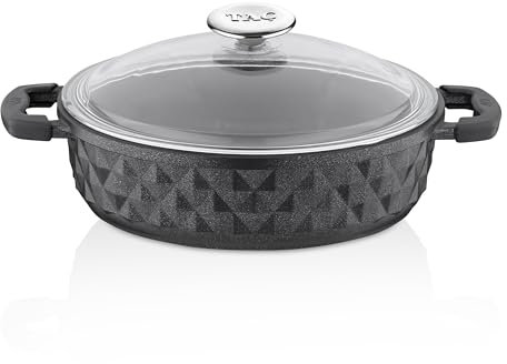 Taç Bella Aluguss Topf | Bräter en Schmortopf mit Deckel, Kochtopf Induktions Topf ideal zum Brotbacken und Hot Pot – Non-Toxic, PFOA-frei, Ofen- und Spülmaschinengeeignet (Glas Deckel, 26 cm)