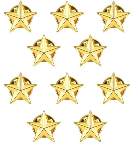 10Pcs Star Badge Lapel Pin, 2cm Gold Stars Pin Badges, Gold Brooches Pins Badges with Secure Butterfly Clutch for Commemorative Days and Party Costume Decorations
