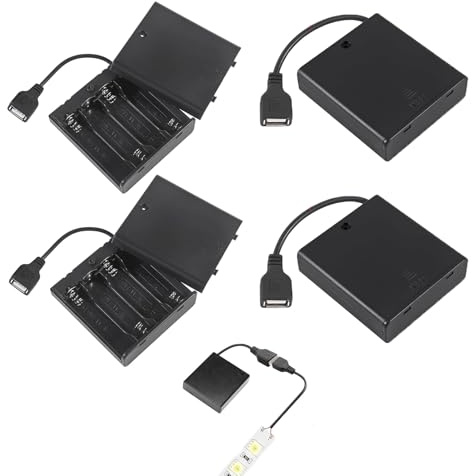 4 stycken mångsidiga 4 AA batterihållare med USB-brytare batterifack med strömbrytare, 4 x AA 6 V utgång, utan lödning, kompatibel med USB-enheter, RC bilar och LED-lampor, integrerad