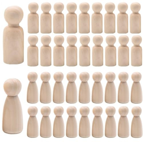 SWYZOR 50 Piezas Muñecas de Figuras de Madera, 35mm Muñecas de Madera Sin Terminar Muñecas de Clavijas de Madera Inacabado Peg Dolls Niño Niña para Pintar Manualidades DIY Decoración