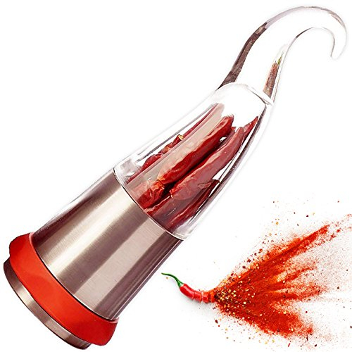 Macina Peperoncino (pezzo di design affilato) tagliatore di Spezie con unità di taglio in acciaio inox - taglia anche altre erbe grossolane - a forma di peperoncino - molto originale - 80ml rosso