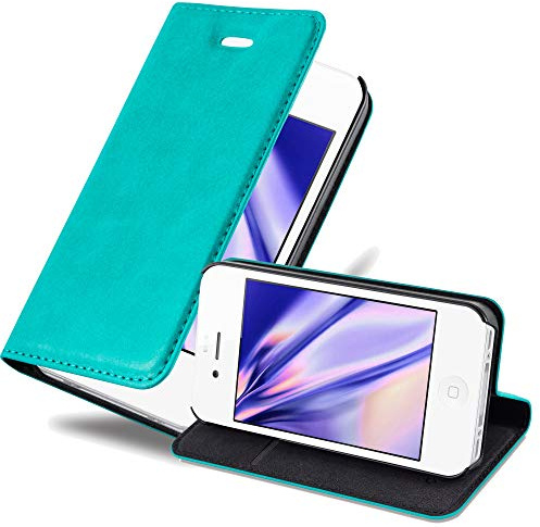 Cadorabo Hülle kompatibel mit Apple iPhone 4 / 4S aus Premium Kunst Leder Flip Klappbare Stoßfeste Magnetische [Standfunktion] [Kartenfächern] Cover Hülle für iPhone 4 / 4S Tasche in Türkis