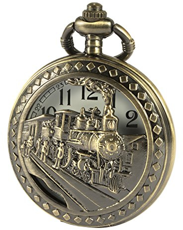 SIBOSUN Antik Männer Taschenuhr Mit Kette Bronze-Fall 3D Lokomotive Dampf Zug Eisenbahn Hohl + Box
