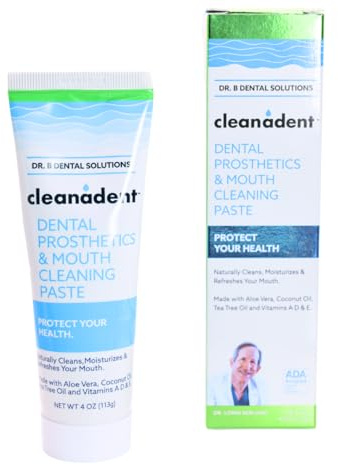Dr. B Dental Solutions Cleanadent Denture and Gum Toothpaste, ADA Accepted All-Natural Denture Toothpaste for Adults - Removes Odors, Surface Stains and Adhesives - 4 oz