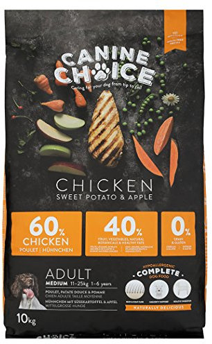 Canine Choice Hypoallergenes, getreidefreies Hundefutter, proteinreiches Trockenfutter Hunde Futter für mittelgroße Rassen, frisches Huhn, Verdauungs- und Gelenkunterstützung, 10 kg
