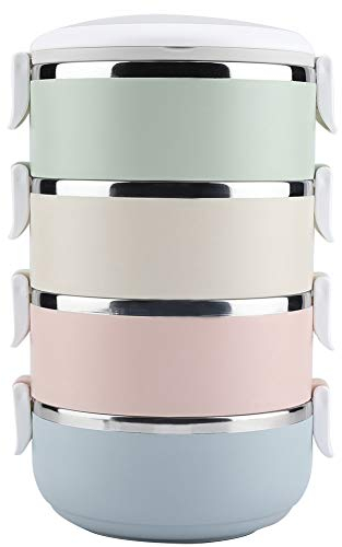 DEWIN Boite Lunch Box,Boîte à Lunch Thermique Portable Récipient de Nourriture de Boîte à Bento de Récipient de Boîte à Lunch Thermique D'acier Inoxydable (4 Couches)