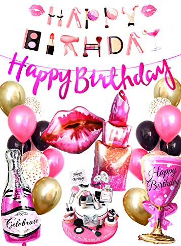 Regendeko Happy Birthday Lady Prost Damen Mode Set Mädchen Geburtstagsdeko Champagner Flasche sternförmige Folienballon Luftballons Geburtstag Girlande für Geburtstag Urlaub Hochzeit Party Dekoration