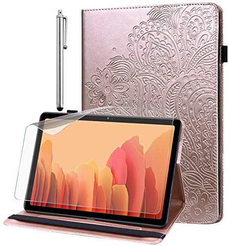 GLANDOTU Hülle für Samsung Galaxy Tab A7 10.4 Zoll 2022/2020 mit Schutzfolie und Stylus Stift, Ultra Dünn Standfunktion Flip PU Leder Tablet Hülle Samsung Tab A7 SM-T500/T505/T507, Roségold