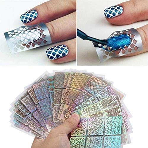 Enkomy Ongles Bricolage Autocollants à Ongles, Grille irrégulière Pochoir réutilisable Nail Art Vinyle Autocollants Creux
