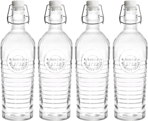 WUWEOT 4 Pack Flip Top Glass Bottle, 40 Oz. / 1.2 Liter Clear Glass Pitcher Airtight Seal Swing Top Brewing Bottle for Beverages, Oils, Kombucha, Beer, Kiefer, Water, Soda